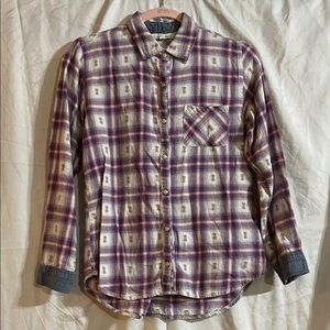 Women's Plaid Button Down Shirt in Purple and Cream